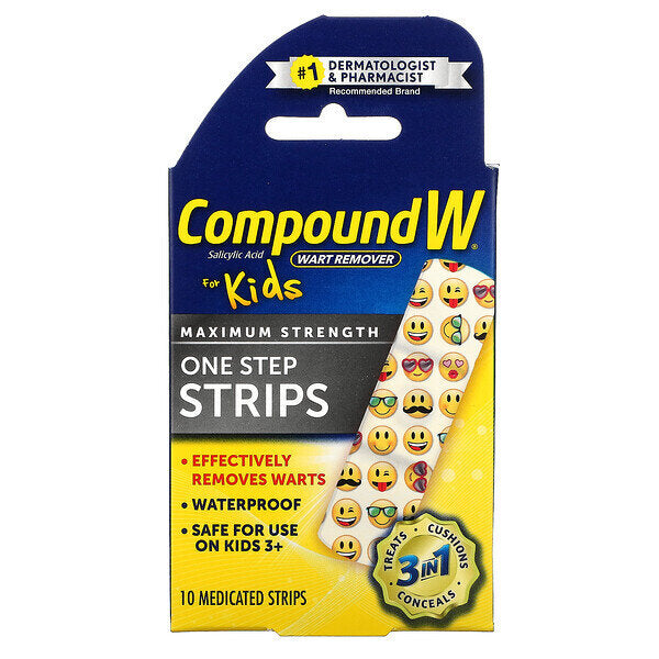 Compound W Compound W One Step Wart Remover - Maximum Strength 40% Salicylic Acid, 10 Medicated Adhesive Patches Wart Removers White Smoke