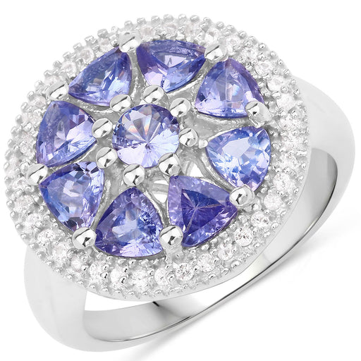 Bids.com 2.26 Carat Genuine Tanzanite and White Topaz .925 Sterling Silver Ring Rings White Smoke size 6.00,size 7.00,size 8.00,size 9.00,size 5.00