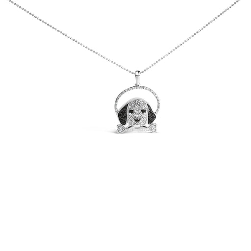 Bids.com .925 Sterling Silver 1/4 Cttw White and Black Diamond Beagle Dog and Bone Pendant Necklace (I-J Color, I2-I3 Clarity) - 18" Inches Necklaces White Smoke White.Sterling Silver / 18
