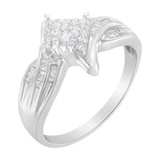 Bids.com 10K White Gold 1/3 Cttw Princess and Baguette Cut Diamond Bypass Style Cocktail Ring (I-J Color, I1-I2 Clarity) - Size 4 Rings White Smoke 7 / White.Gold,9 / White.Gold,8 / White.Gold,6 / White.Gold,5 / White.Gold,4 / White.Gold