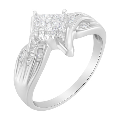 Bids.com 10K White Gold 1/3 Cttw Princess and Baguette Cut Diamond Bypass Style Cocktail Ring (I-J Color, I1-I2 Clarity) - Size 4 Rings White Smoke 7 / White.Gold,9 / White.Gold,8 / White.Gold,6 / White.Gold,5 / White.Gold,4 / White.Gold