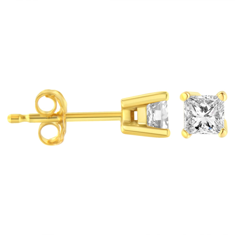 Bids.com 14K Yellow Gold 1/3 Cttw Princess-Cut Square Near Colorless Diamond Classic 4-Prong Solitaire Stud Earrings (J-K Color, I1-I2 Clarity) Earrings White Smoke Yellow.Gold / 0.33