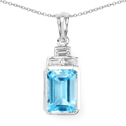 Bids.com 9.99 Carat Genuine Swiss Blue Topaz and White Topaz .925 Sterling Silver Pendant Pendants White Smoke