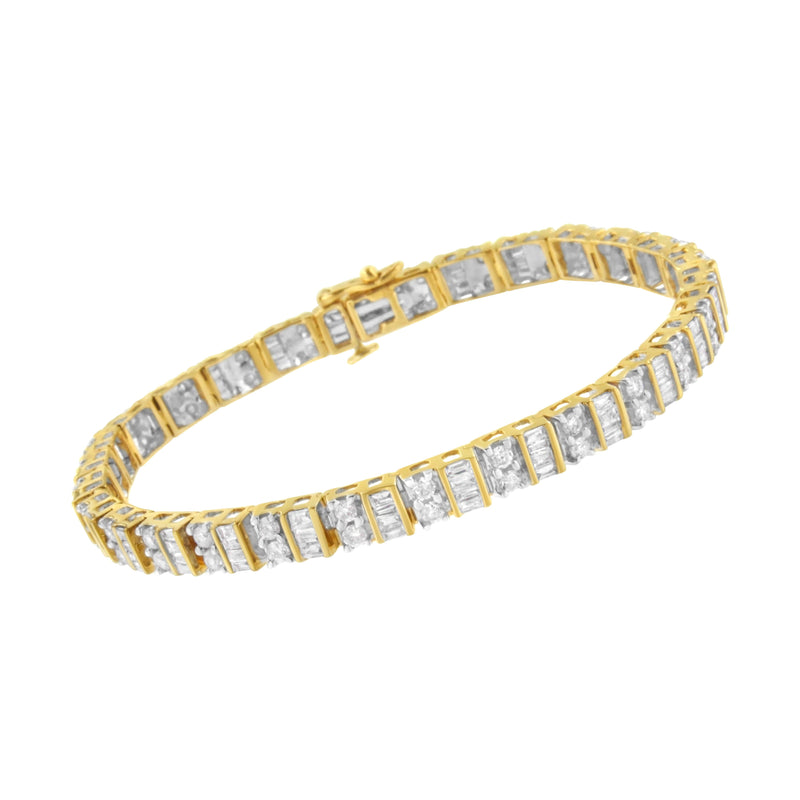 Bids.com 10K Yellow Gold 4.0 Cttw Alternating Baguette & Round Cut Diamond Bezel- & Prong-Set 7" Tennis Bracelet (G-H Color, SI1-SI2 Clarity) Bracelets White Smoke Yellow.Gold / 7