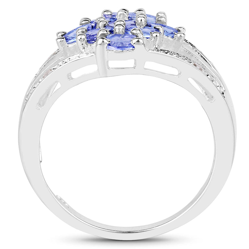 Bids.com 1.59 Carat Genuine Tanzanite and White Topaz .925 Sterling Silver Ring Rings White Smoke size 6.00,size 7.00,size 7.50,size 8.00,size 9.00