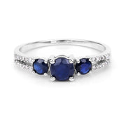 Bids.com 1.08 Carat Genuine Blue Sapphire and White Diamond 14K White Gold Ring Rings White Smoke size 7.00,size 5.00,size 6.00,size 8.00,size 9.00