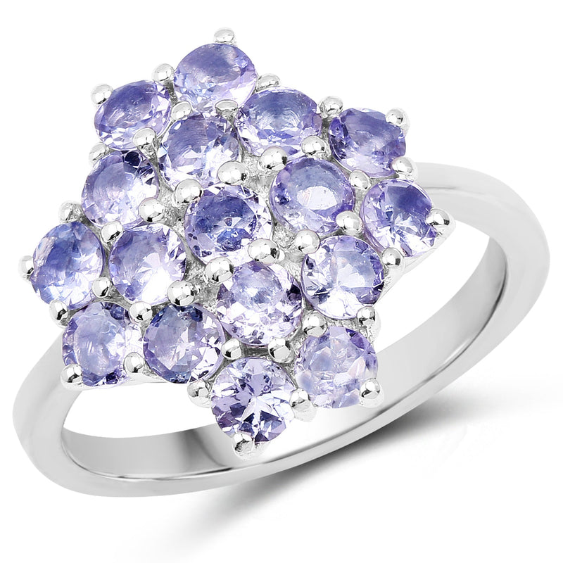 Bids.com 1.70 Carat Genuine Tanzanite .925 Sterling Silver Ring Rings White Smoke size 7.00,size 8.00,size 6.00,size 9.00,size 5.00