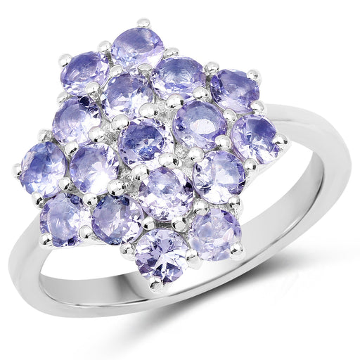 Bids.com 1.70 Carat Genuine Tanzanite .925 Sterling Silver Ring Rings White Smoke size 7.00,size 8.00,size 6.00,size 9.00,size 5.00