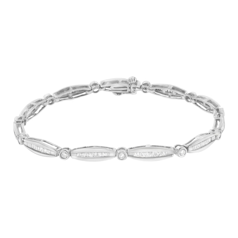 Bids.com 14K White Gold 1-1/2 Cttw Round Brilliant-Cut & Baguette Cut Diamond Bezel and Tapered Link 7" Tennis Bracelet (H-I Color, I1-I2 Clarity) Bracelets White Smoke 14k White Gold / 1.429ct. TDW Diamonds,14k Yellow Gold / 1.5ct. TDW Diamonds,White.Gold / 1.5ct. TDW