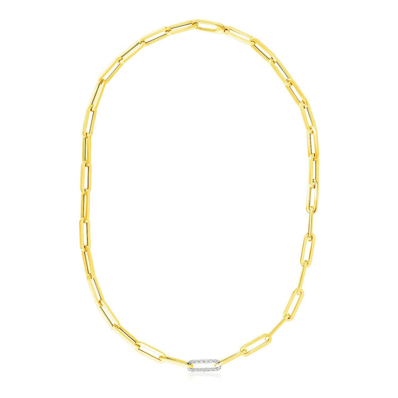 Bids.com 14k Yellow Gold Paperclip Chain Necklace with Diamond Link Necklaces White Smoke 17 / Yellow Gold