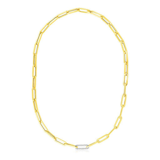 Bids.com 14k Yellow Gold Paperclip Chain Necklace with Diamond Link Necklaces White Smoke 17 / Yellow Gold