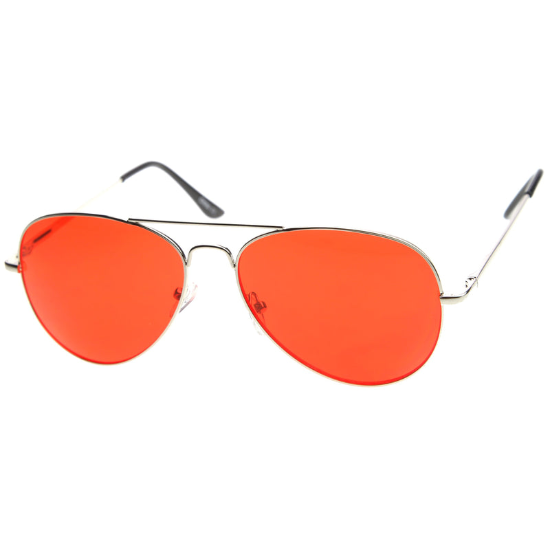 zeroUV Retro Metal Color Tinted Lens Aviator Sunglasses 8405 59mm Sunglasses White Smoke Red,Orange,Pink,Purple,Blue,Yellow,Green