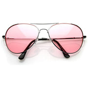 zeroUV Retro Metal Color Tinted Lens Aviator Sunglasses 8405 59mm Sunglasses White Smoke Pink