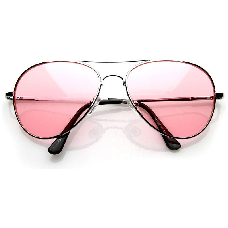 zeroUV Retro Metal Color Tinted Lens Aviator Sunglasses 8405 59mm Sunglasses White Smoke Pink