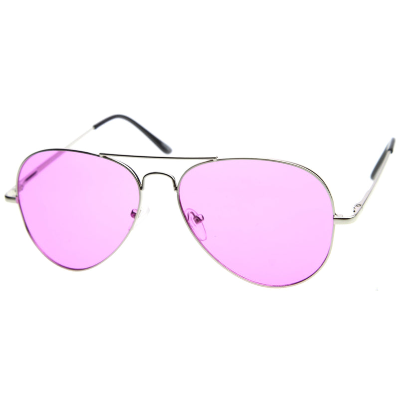 zeroUV Retro Metal Color Tinted Lens Aviator Sunglasses 8405 59mm Sunglasses White Smoke Red,Orange,Pink,Purple,Blue,Yellow,Green