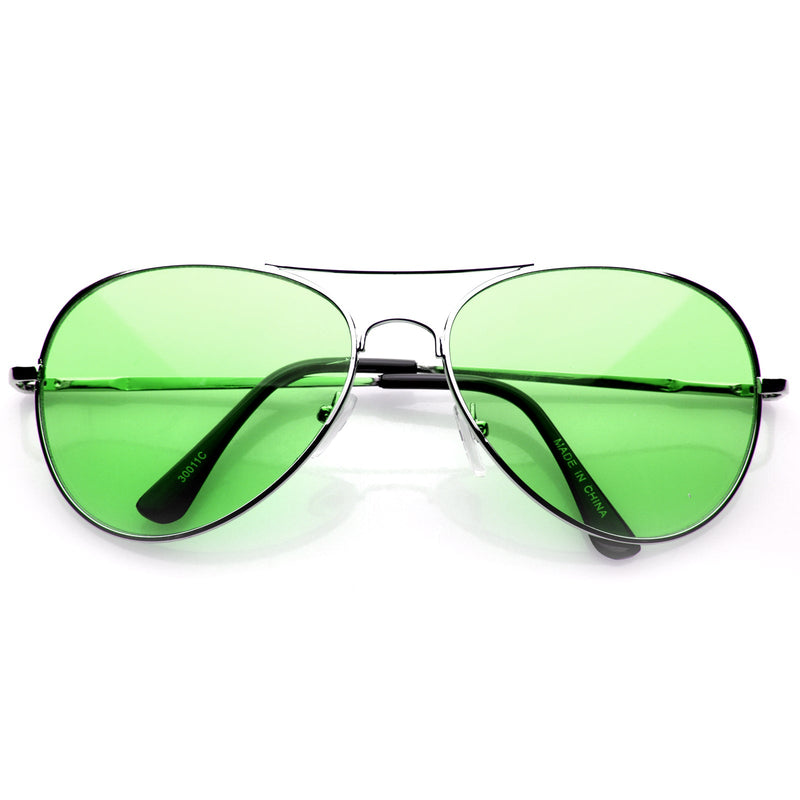 zeroUV Retro Metal Color Tinted Lens Aviator Sunglasses 8405 59mm Sunglasses White Smoke Green