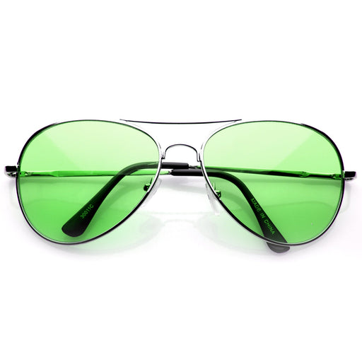zeroUV Retro Metal Color Tinted Lens Aviator Sunglasses 8405 59mm Sunglasses White Smoke Green