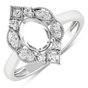 Bids.com 0.20 Carat Genuine White Diamond 14K White Gold Semi Mount Ring - holds 8x6mm Oval Gemstone Rings White Smoke size 6.00,size 7.00,size 8.00