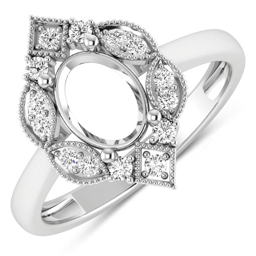 Bids.com 0.20 Carat Genuine White Diamond 14K White Gold Semi Mount Ring - holds 8x6mm Oval Gemstone Rings White Smoke size 6.00,size 7.00,size 8.00