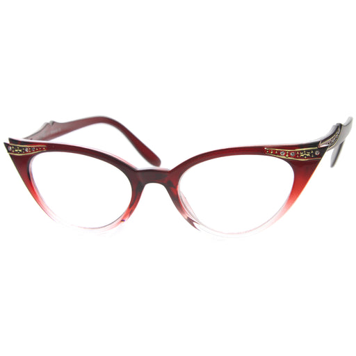 zeroUV Vintage 1950's Womens Cat Eye Clear Lens Glasses 8783 Glasses White Smoke Brown Fade,Black Fade,Red Fade,Purple Fade