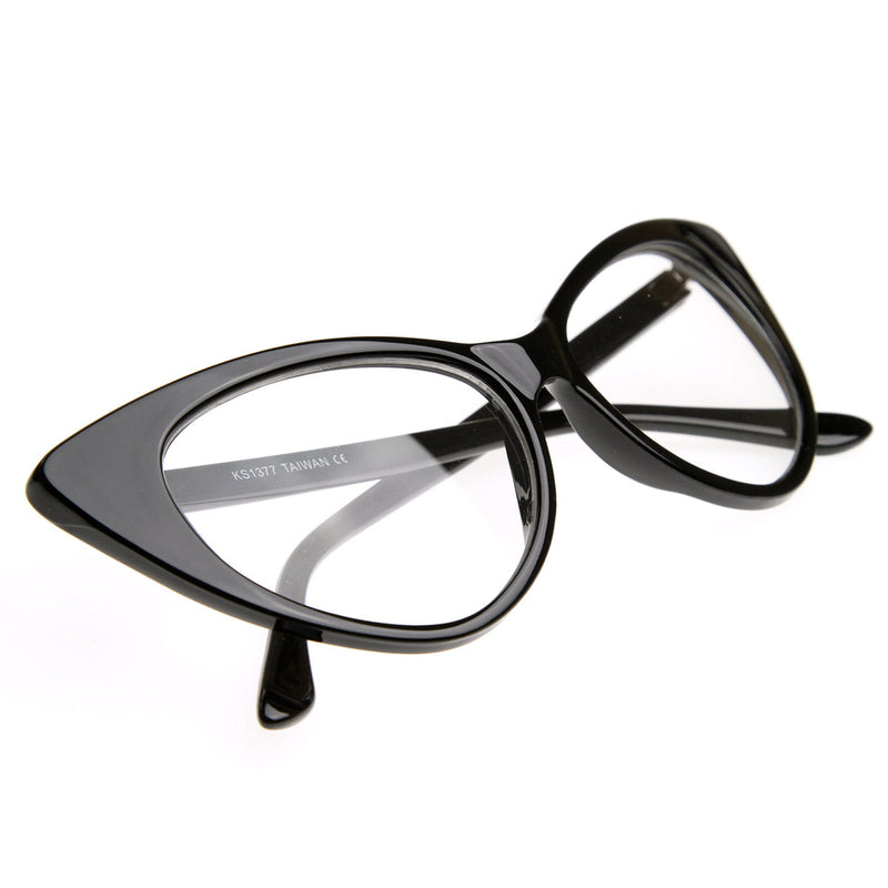 zeroUV 1950's Vintage Mod Fashion Cat Eye Clear Lens Glasses 8435 Glasses White Smoke Black,Tortoise,White,Red,Brown,Yellow Tortoise,Havana,Brown Fade,Black-Clear