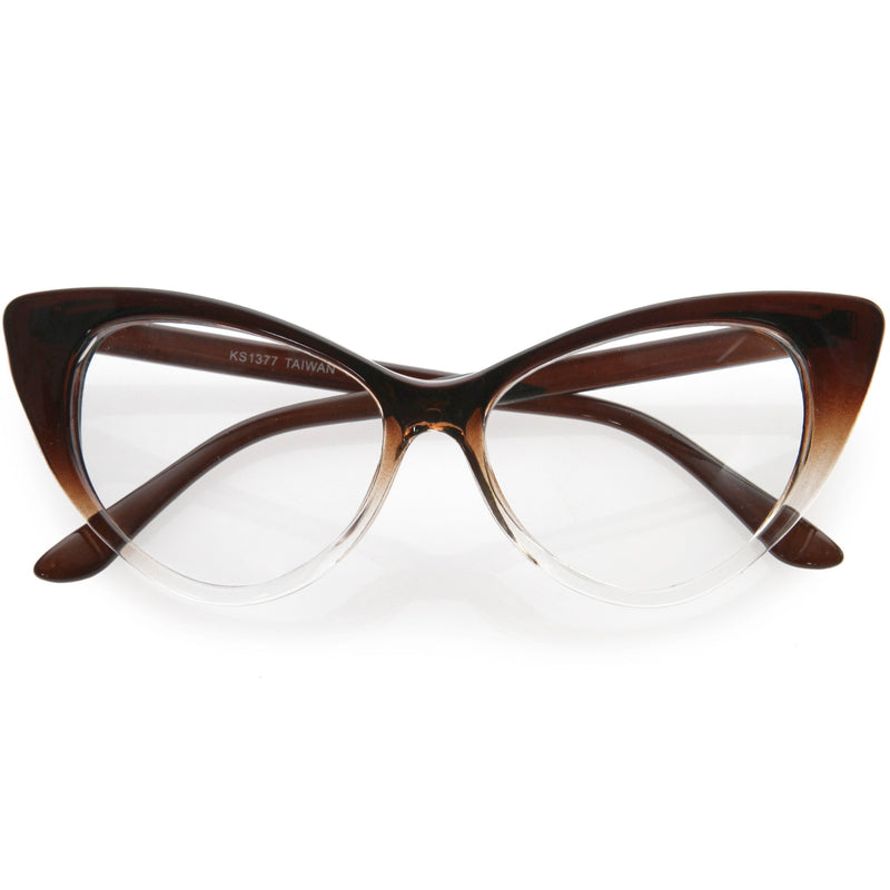zeroUV 1950's Vintage Mod Fashion Cat Eye Clear Lens Glasses 8435 Glasses White Smoke Brown Fade