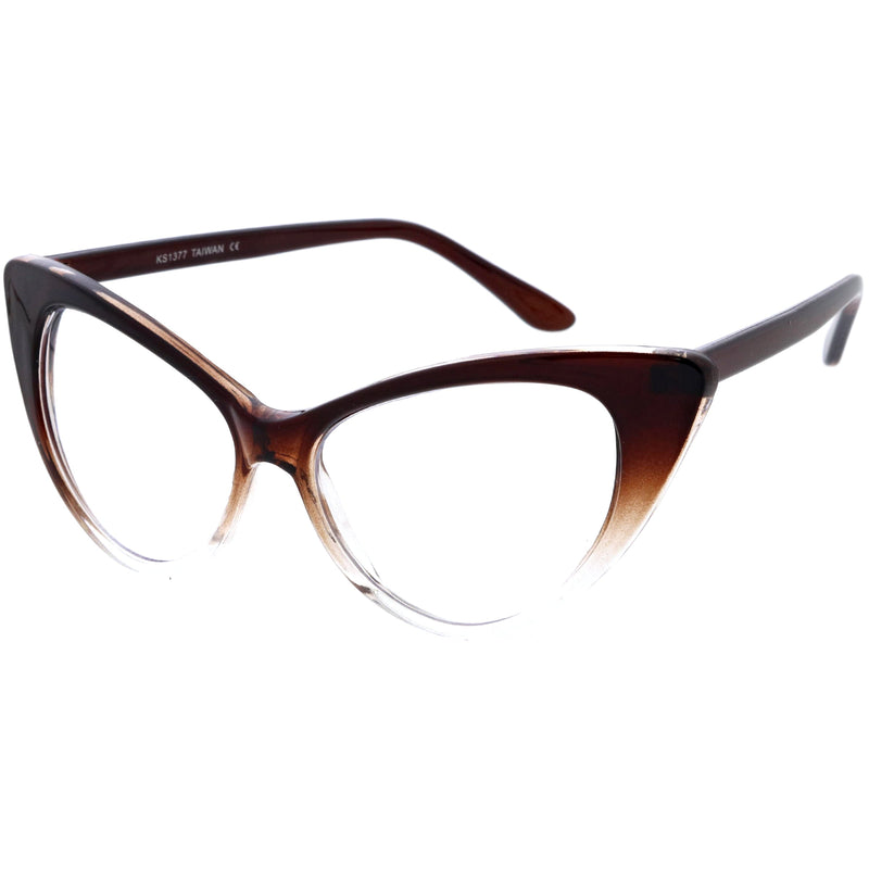 zeroUV 1950's Vintage Mod Fashion Cat Eye Clear Lens Glasses 8435 Glasses White Smoke Black,Tortoise,White,Red,Brown,Yellow Tortoise,Havana,Brown Fade,Black-Clear