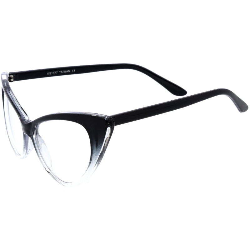 zeroUV 1950's Vintage Mod Fashion Cat Eye Clear Lens Glasses 8435 Glasses White Smoke Black,Tortoise,White,Red,Brown,Yellow Tortoise,Havana,Brown Fade,Black-Clear