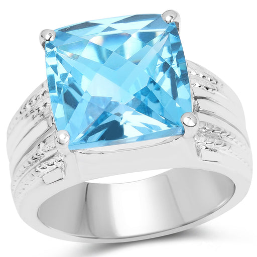 Bids.com 7.50 Carat Genuine Swiss Blue Topaz .925 Sterling Silver Ring Rings White Smoke size 6.00,size 7.00,size 9.00,size 8.00
