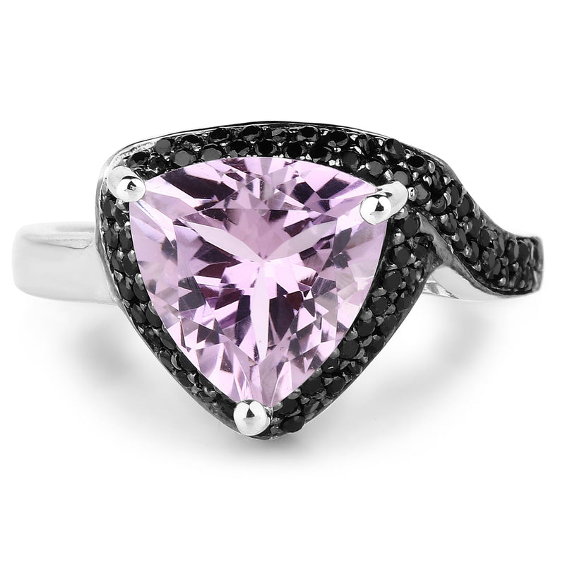 Bids.com 3.53 Carat Genuine Pink Amethyst and Black Spinel .925 Sterling Silver Ring Rings White Smoke size 6.00,size 7.00,size 8.00