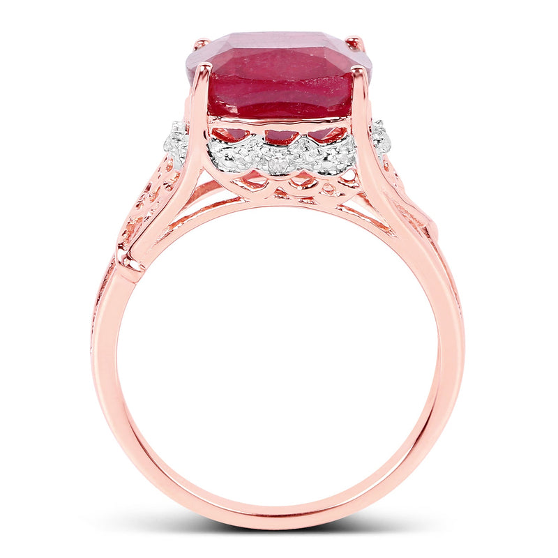 Bids.com 14K Rose Gold Plated 5.54 Carat Genuine Glass Filled Ruby & White Topaz .925 Sterling Silver Ring Rings White Smoke size 6.00,size 7.00,size 8.00,size 9.00,size 5.00