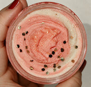 Sparkling Wildflower LLC. Whipped Soap Bath Dark Salmon candy cane crystals