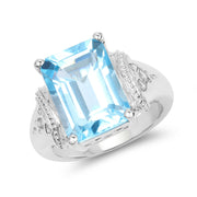 Bids.com 8.89 Carat Genuine Swiss Blue Topaz .925 Sterling Silver Ring Rings White Smoke size 6.00,size 7.00,size 8.00,size 9.00,size 5.00