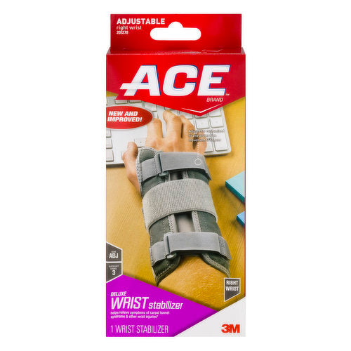 ACE Ace Deluxe Right Wrist Stabilizer Adjustable Brace, Gray Supports & Braces Firebrick
