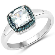 Bids.com 0.83 Carat Genuine Aquamarine and Blue Diamond .925 Sterling Silver Ring Rings White Smoke size 7.00,size 5.00,size 6.00,size 8.00,size 9.00,size 10.00
