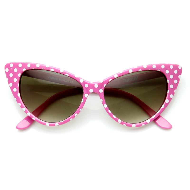 zeroUV Retro 1950's Polka Dot Cat Eye Fashion Sunglasses 8498 Sunglasses White Smoke Black White Dots,White Black Dots,Red White Dots,Pink White Dots,Light Blue Lavender