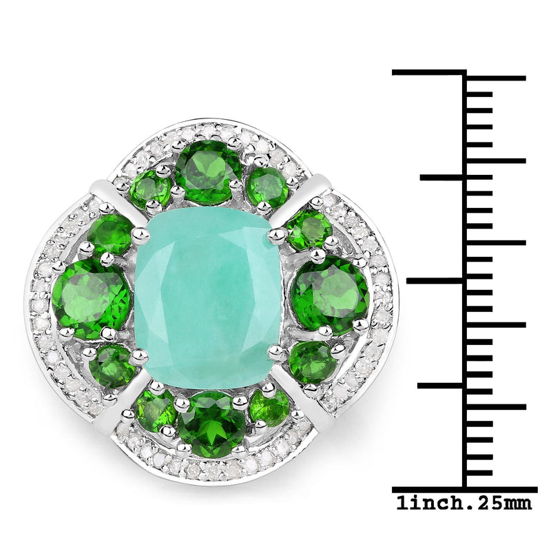 Bids.com 5.49 Carat Genuine Emerald, Chrome Diopside and White Diamond .925 Sterling Silver Ring Rings White Smoke size 7.00,size 5.00,size 6.00,size 8.00,size 9.00