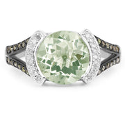 Bids.com 3.59 Carat Genuine Green Amethyst, Green Diamond & White Diamond .925 Sterling Silver Ring Rings White Smoke size 7.00,size 8.00,size 6.00,size 9.00,size 5.00,size 10.00