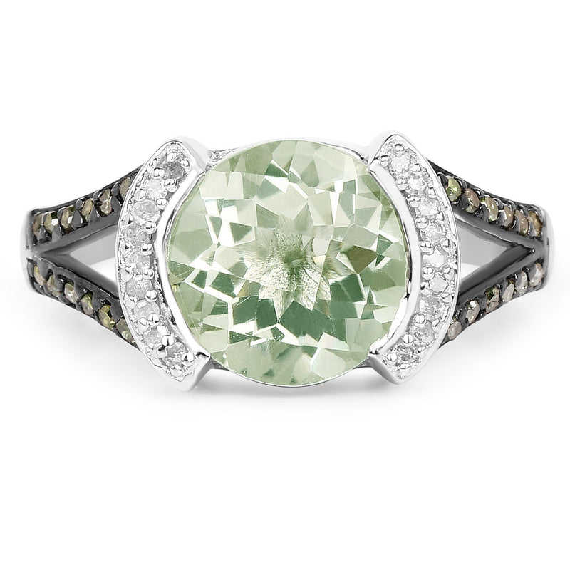 Bids.com 3.59 Carat Genuine Green Amethyst, Green Diamond & White Diamond .925 Sterling Silver Ring Rings White Smoke size 7.00,size 8.00,size 6.00,size 9.00,size 5.00,size 10.00