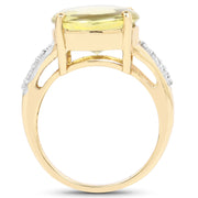 Bids.com 14K Yellow Gold Plated 9.26 Carat Genuine Lemon Topaz Buff Top and White Diamond Brass Ring Rings White Smoke size 6.00,size 8.00,size 7.00,size 9.00