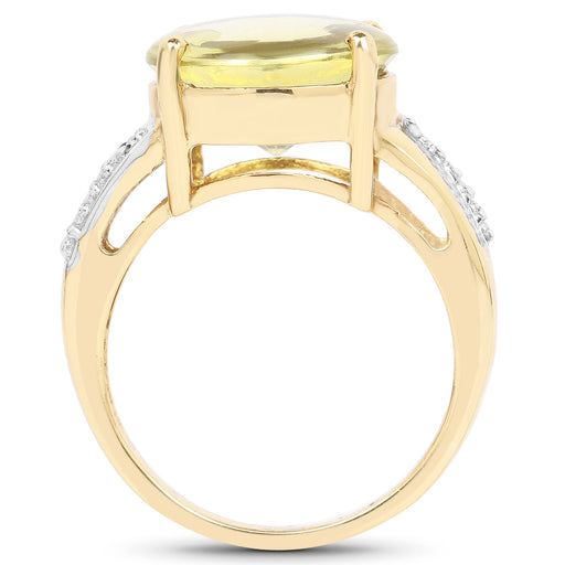 Bids.com 14K Yellow Gold Plated 9.26 Carat Genuine Lemon Topaz Buff Top and White Diamond Brass Ring Rings White Smoke size 6.00,size 8.00,size 7.00,size 9.00