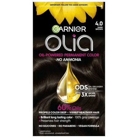 Garnier Garnier Olia Oil Powered Color, 4.0 Dark Brown Hair Color Black