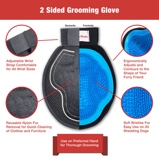 Warren London 2 in 1 Pet Grooming Glove for Dogs & Cats - Double Sided Pet Grooming Supplies White Smoke