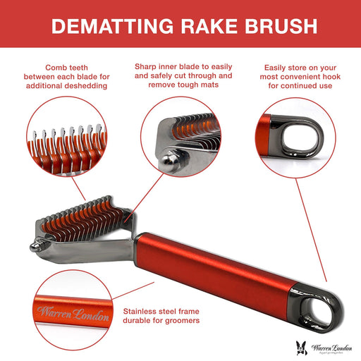 Warren London Dematting Rake Brush for Dogs and Cats Pet Combs & Brushes White Smoke