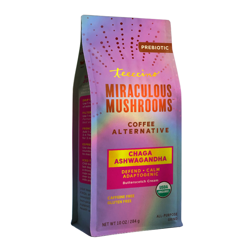 Teeccino Chaga Ashwagandha Butterscotch Cream Mushroom Herbal Coffee Herbal Coffee Black 10 ounce ground