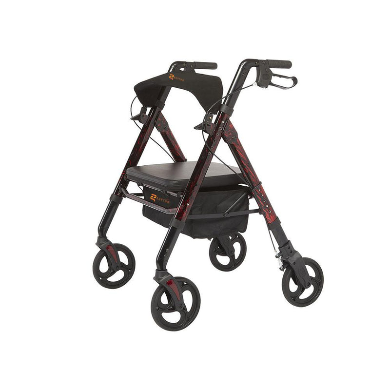 RIO Medical Supplies Rhythm Healthcare REGAL - BARIATRIC ALUMINUM 4 WHEEL ROLLATOR WITH UNIVERSAL HEIGHT ADJUSTMENT White Smoke Laser Red