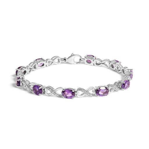Bids.com .925 Sterling Silver Oval Purple Amethyst and Diamond Infinity Link Bracelet (I-J Color, I1-I2 Clarity) - 7" Inches Bracelets White Smoke White.Sterling Silver / 7