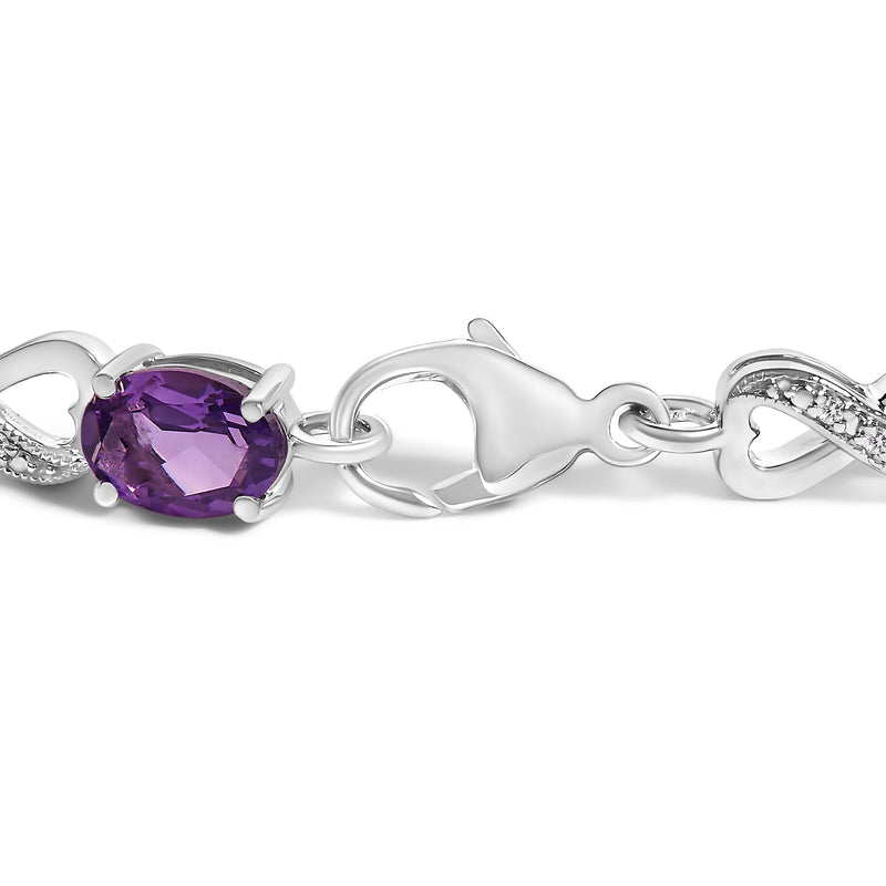 Bids.com .925 Sterling Silver Oval Purple Amethyst and Diamond Infinity Link Bracelet (I-J Color, I1-I2 Clarity) - 7" Inches Bracelets White Smoke White.Sterling Silver / 7