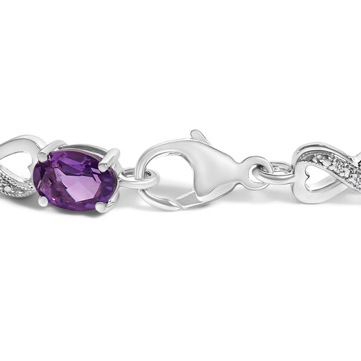 Bids.com .925 Sterling Silver Oval Purple Amethyst and Diamond Infinity Link Bracelet (I-J Color, I1-I2 Clarity) - 7" Inches Bracelets White Smoke White.Sterling Silver / 7