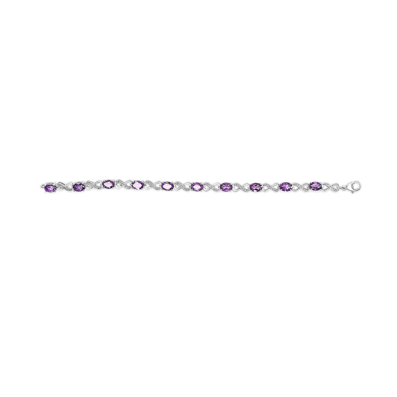 Bids.com .925 Sterling Silver Oval Purple Amethyst and Diamond Infinity Link Bracelet (I-J Color, I1-I2 Clarity) - 7" Inches Bracelets White Smoke White.Sterling Silver / 7